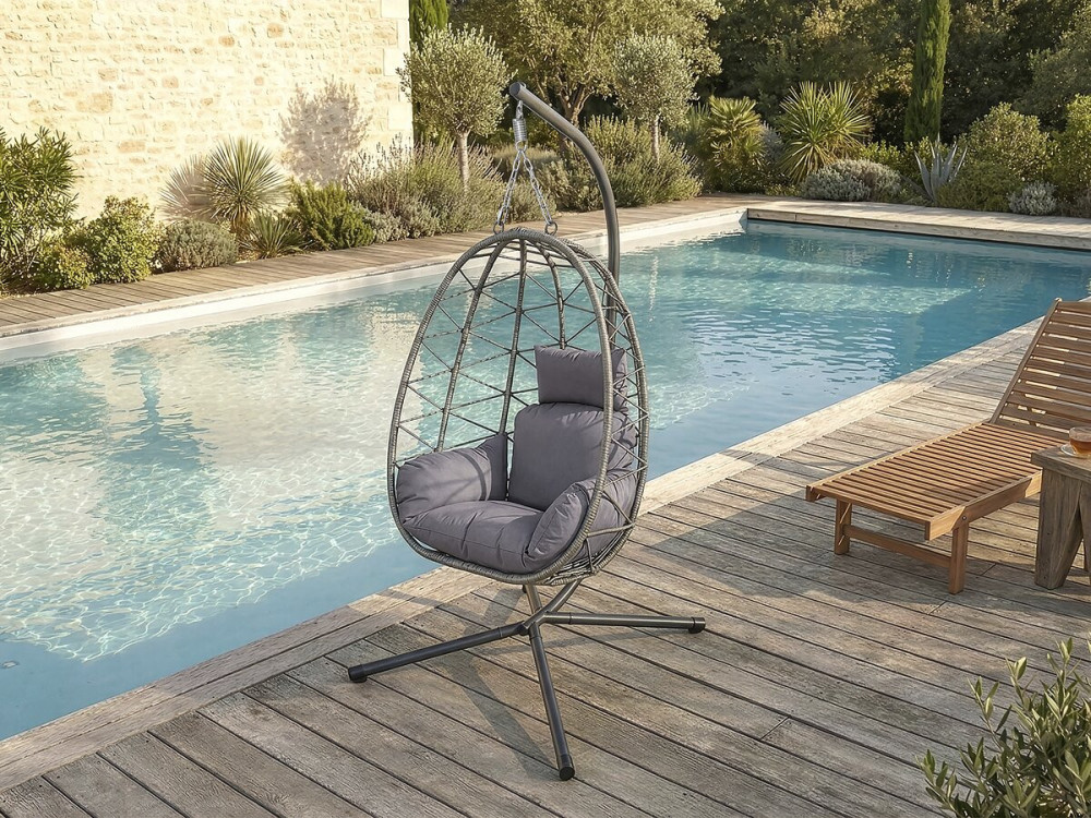 Sedia a uovo "Cosi" in rattan - 99 x 92 x 194 cm - Grigio