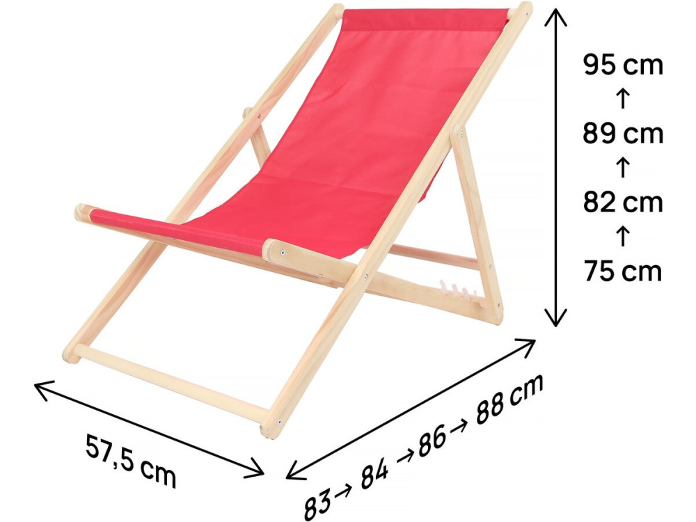 Set di 2 sedie a sdraio in legno "Chilienne" - 107 x 56,5 x 81 cm - Rosso