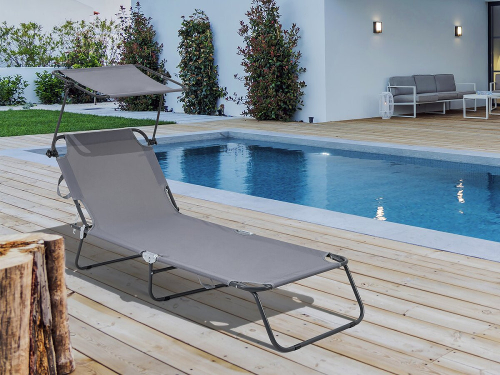 Lettino prendisole pieghevole "Lazy" - Con parasole - Grigio