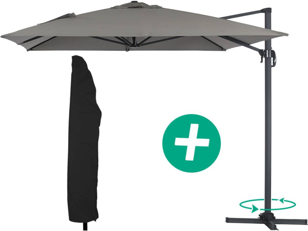 Ombrellone decentrato da giardino Alu "Sun 4" - Rettangolo - 3 x 4 m - Grigio + Copertura protettiva
