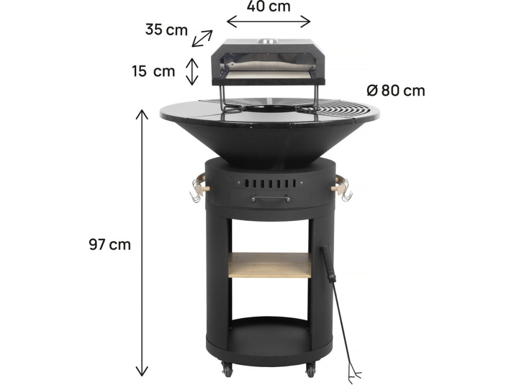 Braciere plancha per barbecue con forno per pizza "César premium" - Ø 81 cm - Nero