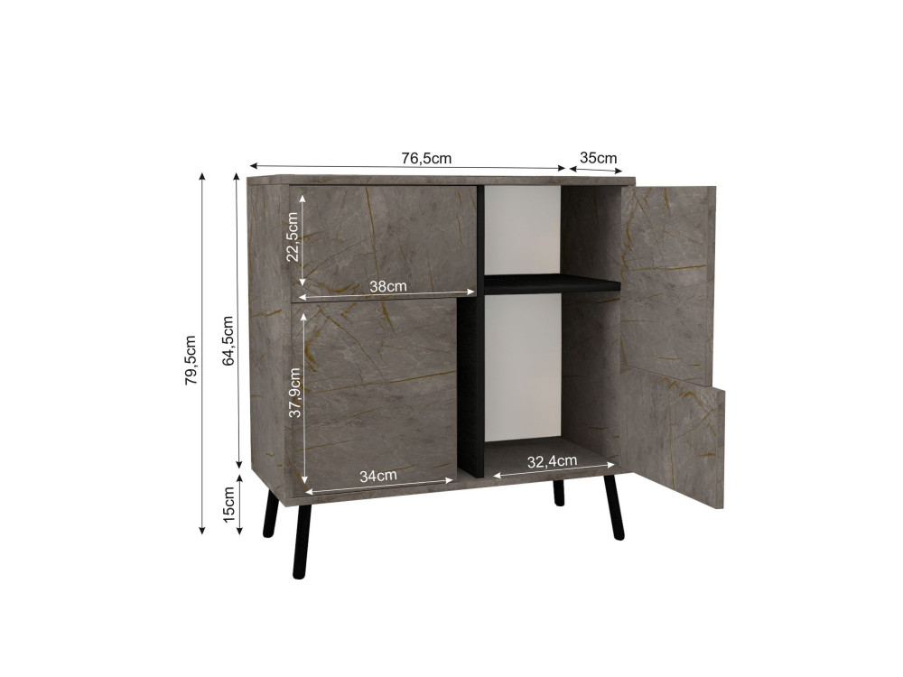 Mobile multiuso in legno "Darien" - 76,5 x 35 x 79,5 cm - Marmo
