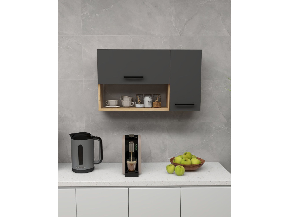 Credenza in legno "Akasya" - 90 x 24 x 52 cm - Grigio antracite