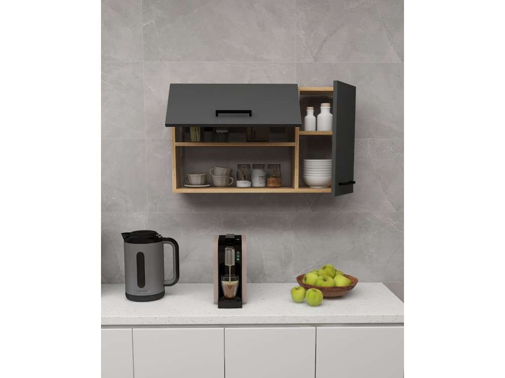 Credenza in legno "Akasya" - 90 x 24 x 52 cm - Grigio antracite