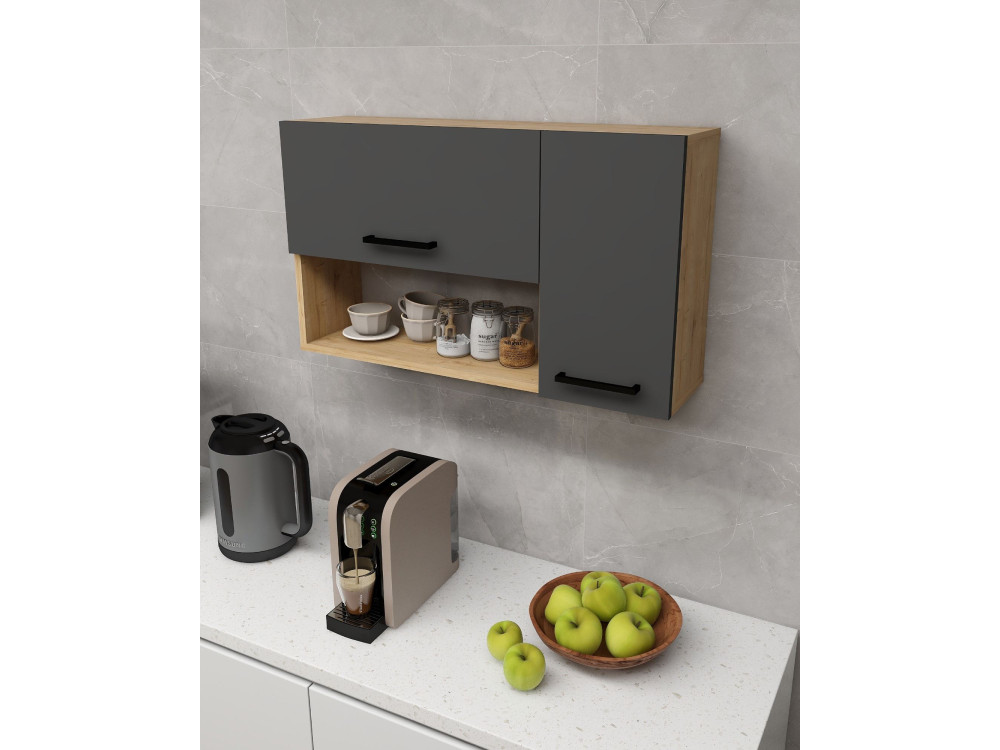 Credenza in legno "Akasya" - 90 x 24 x 52 cm - Grigio antracite