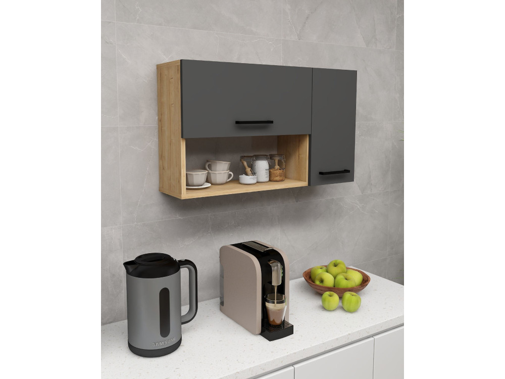 Credenza in legno "Akasya" - 90 x 24 x 52 cm - Grigio antracite