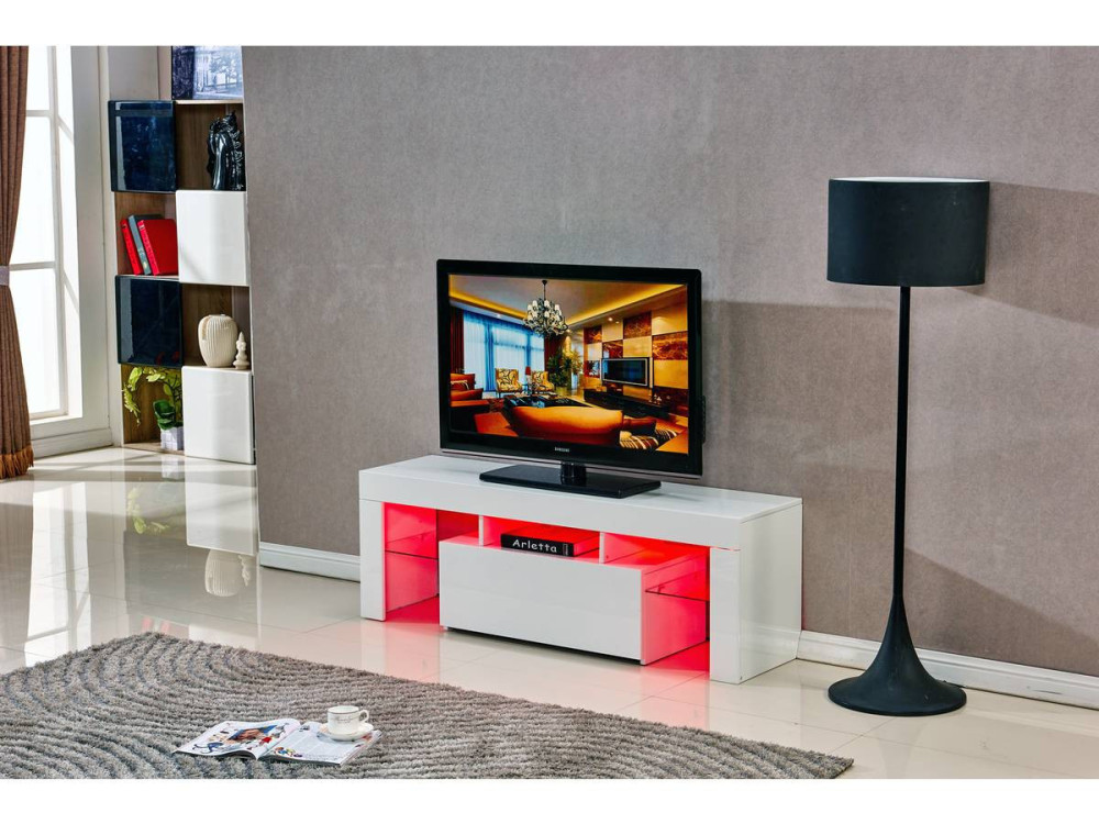 Mobile TV Led BORDA - 130 x 34 x 45 cm - Bianco laccato