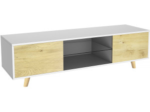 Supporto TV LED "Inna" - 140 x 42 x 45 cm - Bianco/quercia