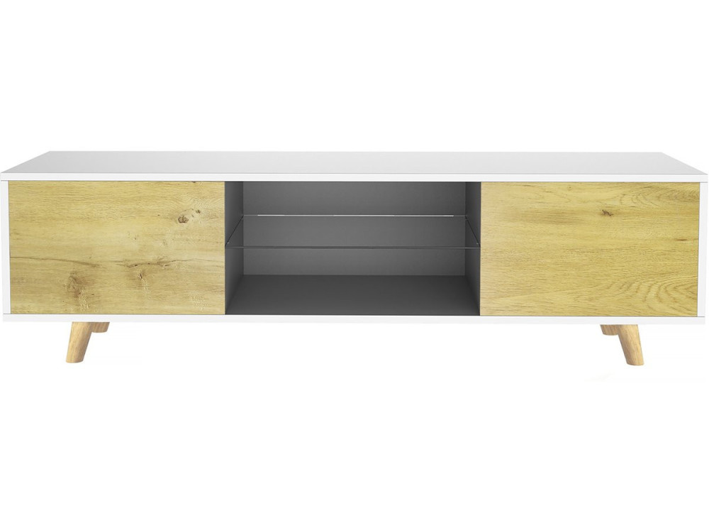Supporto TV LED "Inna" - 140 x 42 x 45 cm - Bianco/quercia
