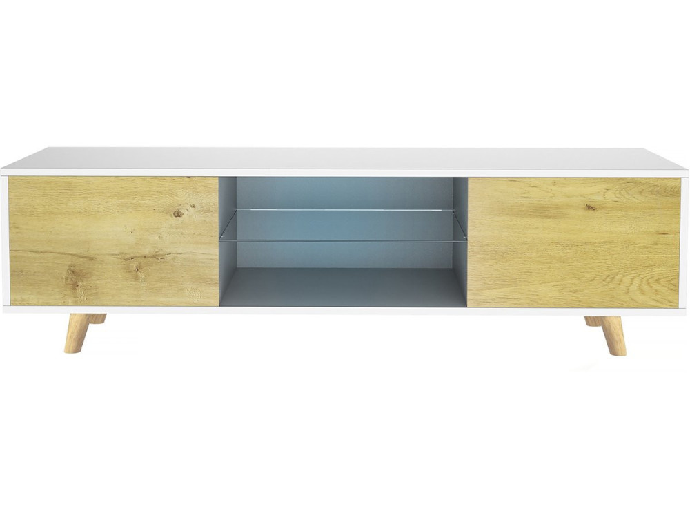 Supporto TV LED "Inna" - 140 x 42 x 45 cm - Bianco/quercia
