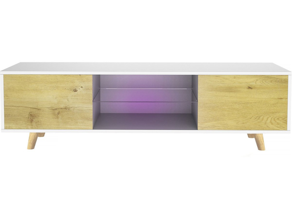 Supporto TV LED "Inna" - 140 x 42 x 45 cm - Bianco/quercia