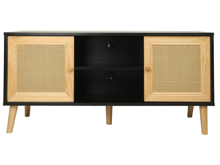 Mobile TV scandinavo in canna "Iguana" - 120 x 30 x 56,5 cm - Nero