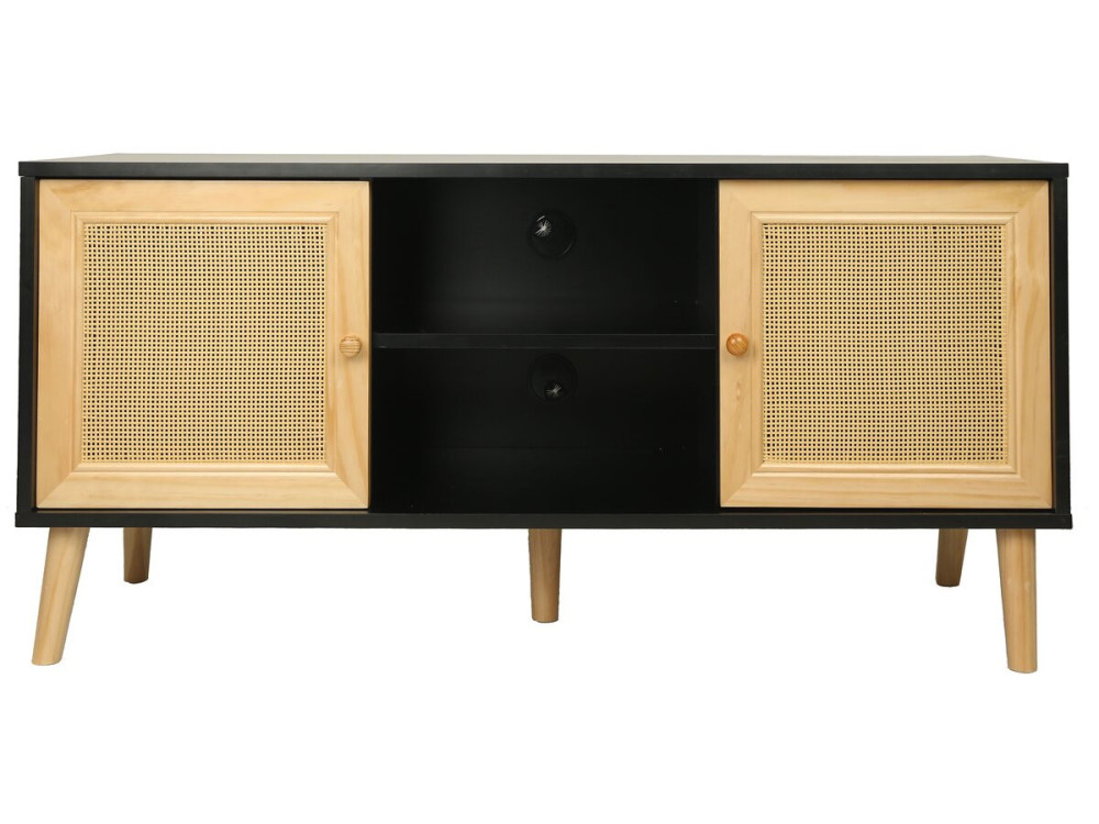 Mobile TV scandinavo in canna "Iguana" - 120 x 30 x 56,5 cm - Nero