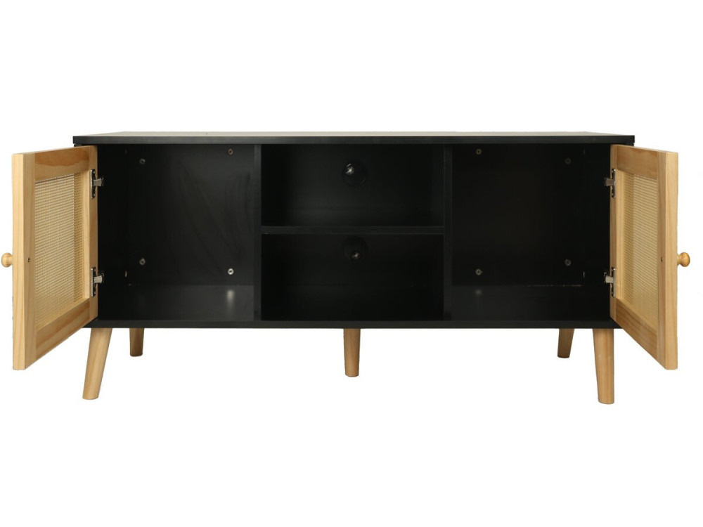 Mobile TV scandinavo in canna "Iguana" - 120 x 30 x 56,5 cm - Nero