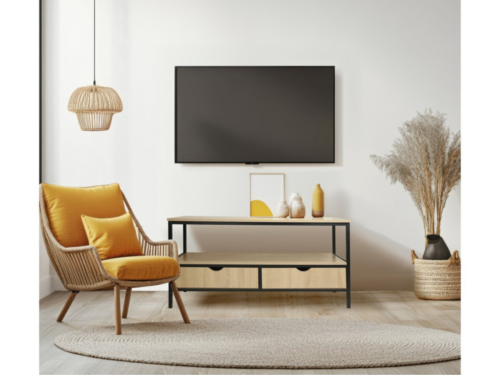 Mobile TV in stile industriale con cassetto "Detroit" - 113 x 40 x 55 cm - Beige