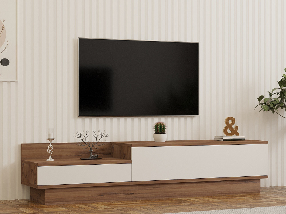 Porta TV in legno "Barko" - 160 x 35 x 35 cm - Pino AtlanticoBianco