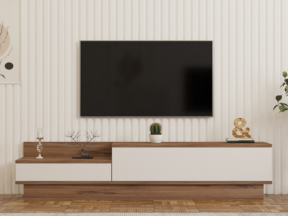 Porta TV in legno "Barko" - 160 x 35 x 35 cm - Pino AtlanticoBianco