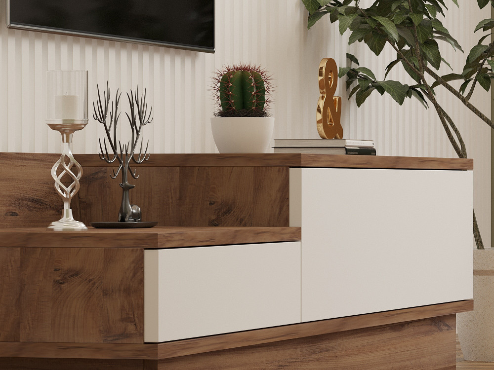 Porta TV in legno "Barko" - 160 x 35 x 35 cm - Pino AtlanticoBianco