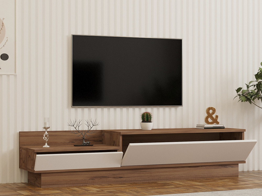 Porta TV in legno "Barko" - 160 x 35 x 35 cm - Pino AtlanticoBianco