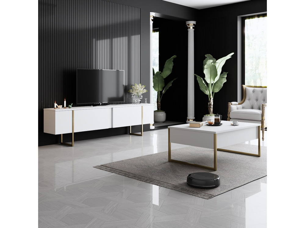 Porta TV in legno "Luxe" - 180 x 30 x 50 cm - Oro bianco