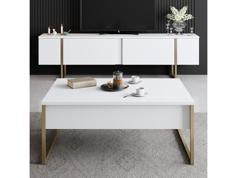 Porta TV in legno "Luxe" - 180 x 30 x 50 cm - Oro bianco