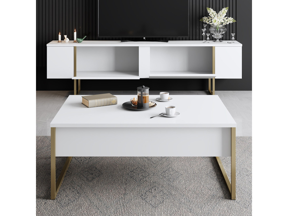 Porta TV in legno "Luxe" - 180 x 30 x 50 cm - Oro bianco
