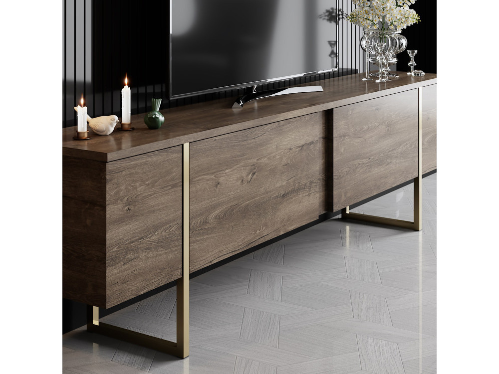 Porta TV in legno "Luxe" - 180 x 30 x 50 cm - Noce-Oro