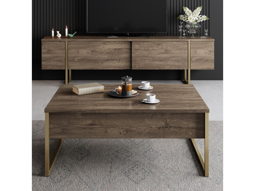 Porta TV in legno "Luxe" - 180 x 30 x 50 cm - Noce-Oro