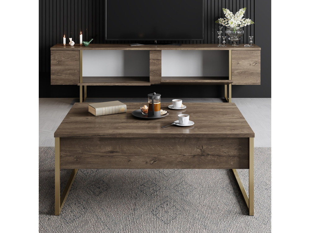 Porta TV in legno "Luxe" - 180 x 30 x 50 cm - Noce-Oro