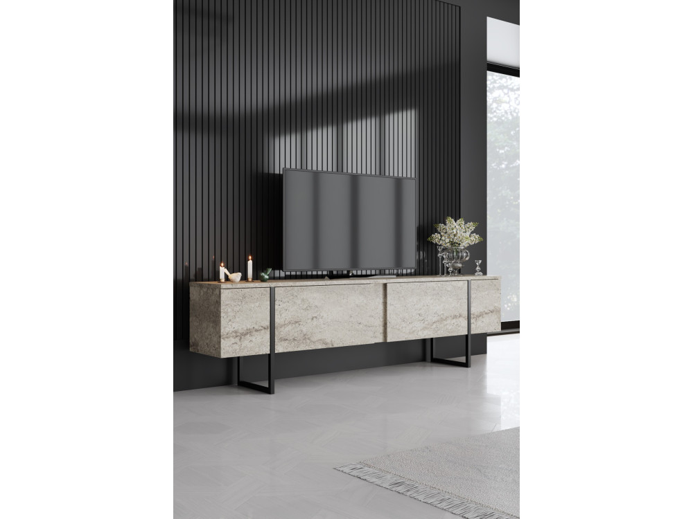Porta TV in legno "Luxe" - 180 x 30 x 50 cm - TravertinoNero
