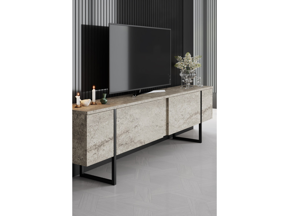 Porta TV in legno "Luxe" - 180 x 30 x 50 cm - TravertinoNero