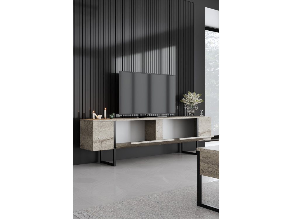 Porta TV in legno "Luxe" - 180 x 30 x 50 cm - TravertinoNero