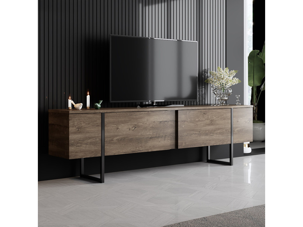 Porta TV in legno "Luxe" - 180 x 30 x 50 cm - Noce-Nero