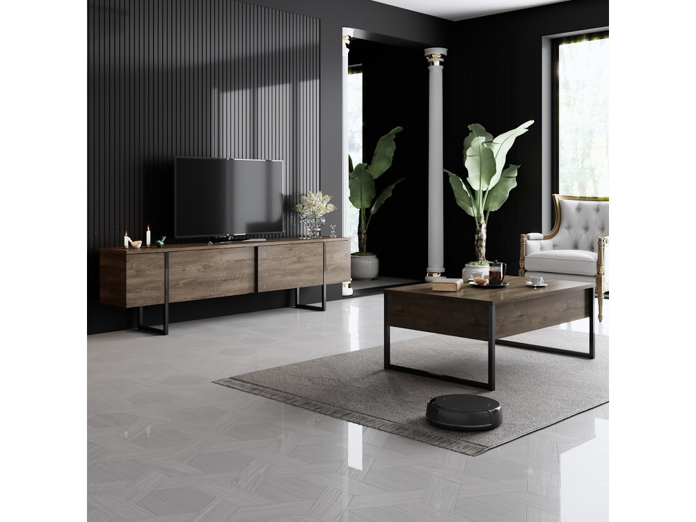Porta TV in legno "Luxe" - 180 x 30 x 50 cm - Noce-Nero