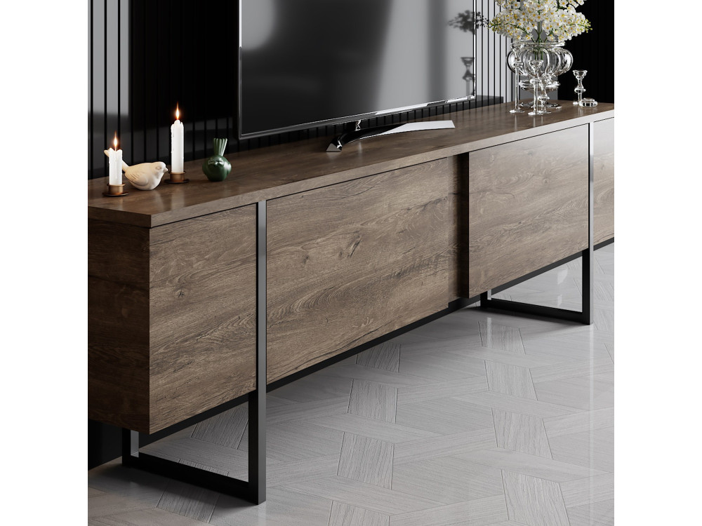 Porta TV in legno "Luxe" - 180 x 30 x 50 cm - Noce-Nero