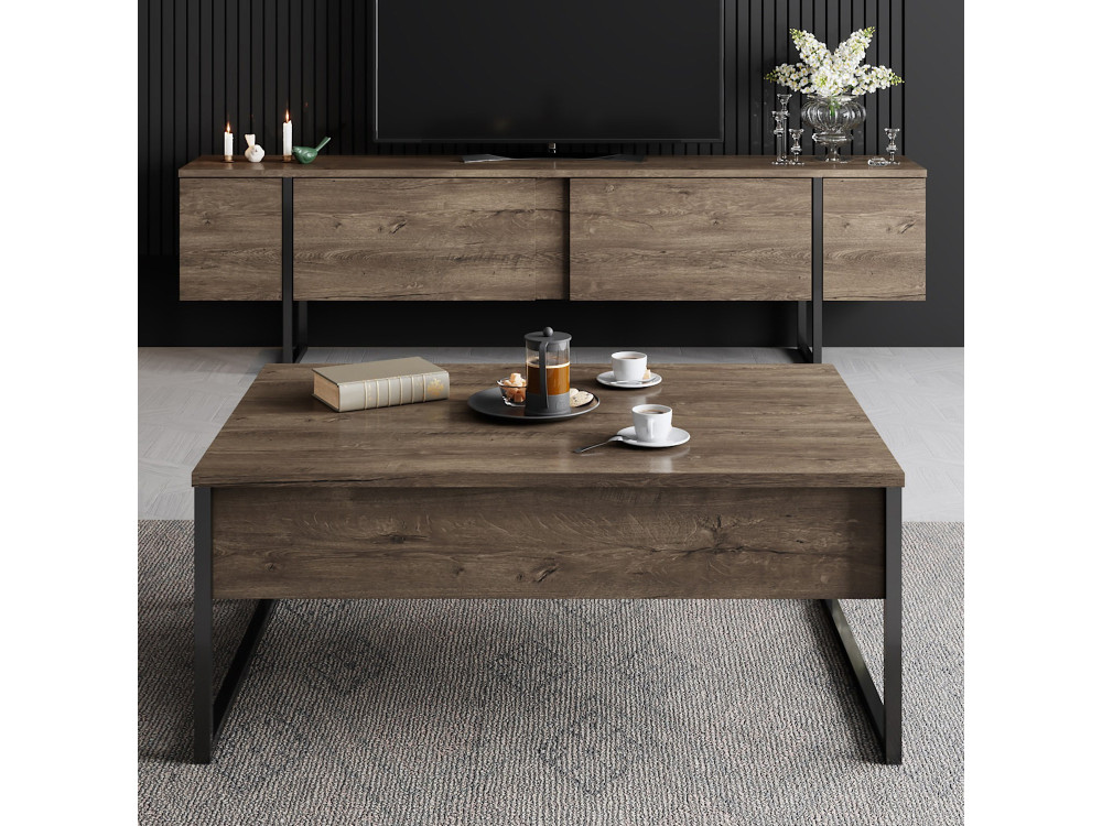 Porta TV in legno "Luxe" - 180 x 30 x 50 cm - Noce-Nero