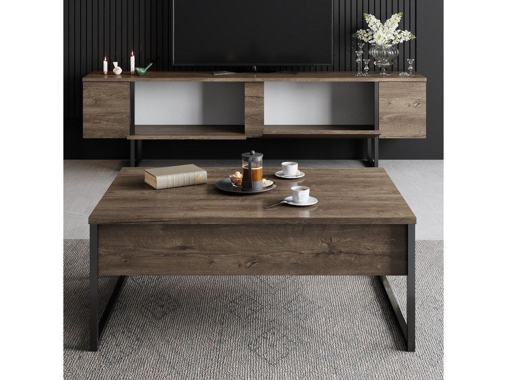 Porta TV in legno "Luxe" - 180 x 30 x 50 cm - Noce-Nero