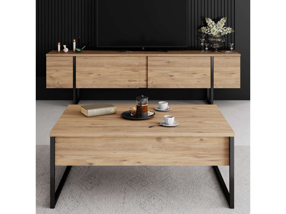 Porta TV in legno "Luxe" - 180 x 30 x 50 cm - Marrone