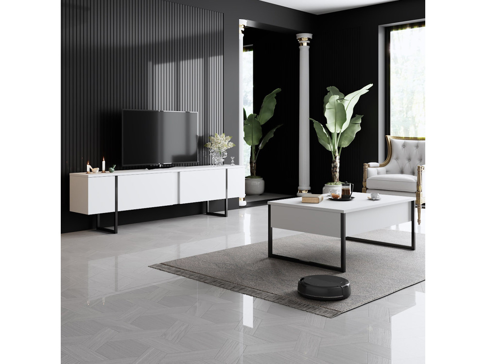 Porta TV in legno "Luxe" - 180 x 30 x 50 cm - Bianco