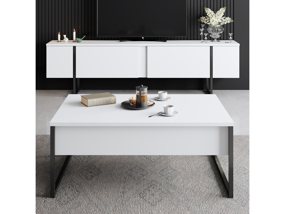 Porta TV in legno "Luxe" - 180 x 30 x 50 cm - Bianco