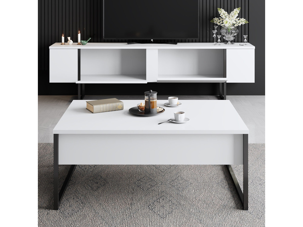 Porta TV in legno "Luxe" - 180 x 30 x 50 cm - Bianco