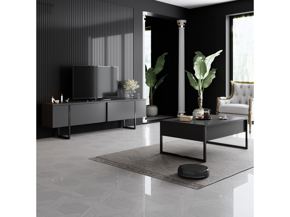 Porta TV in legno "Luxe" - 180 x 30 x 50 cm - Nero