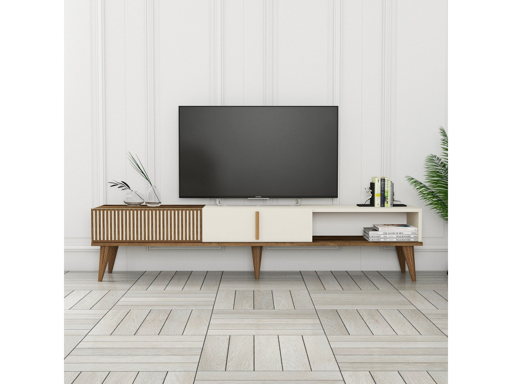Porta TV in legno "Milano" - 180 x 35 x 40 cm - Noce crema