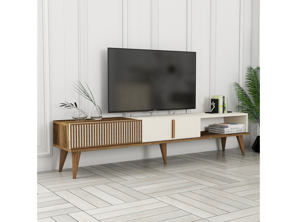 Porta TV in legno "Milano" - 180 x 35 x 40 cm - Noce crema