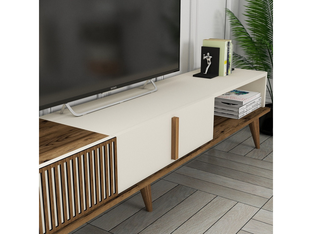 Porta TV in legno "Milano" - 180 x 35 x 40 cm - Noce crema