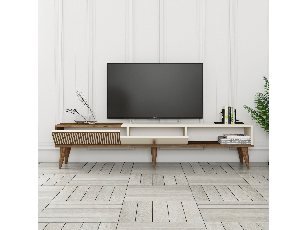 Porta TV in legno "Milano" - 180 x 35 x 40 cm - Noce crema