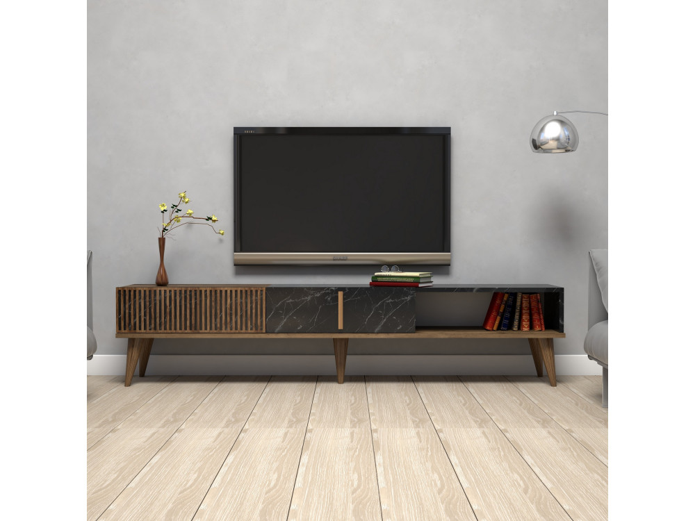 Porta TV in legno "Milano" - 180 x 35 x 40 cm - Noce-Nero