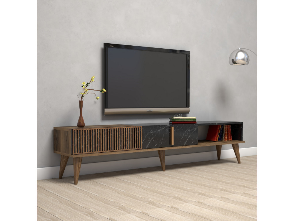 Porta TV in legno "Milano" - 180 x 35 x 40 cm - Noce-Nero