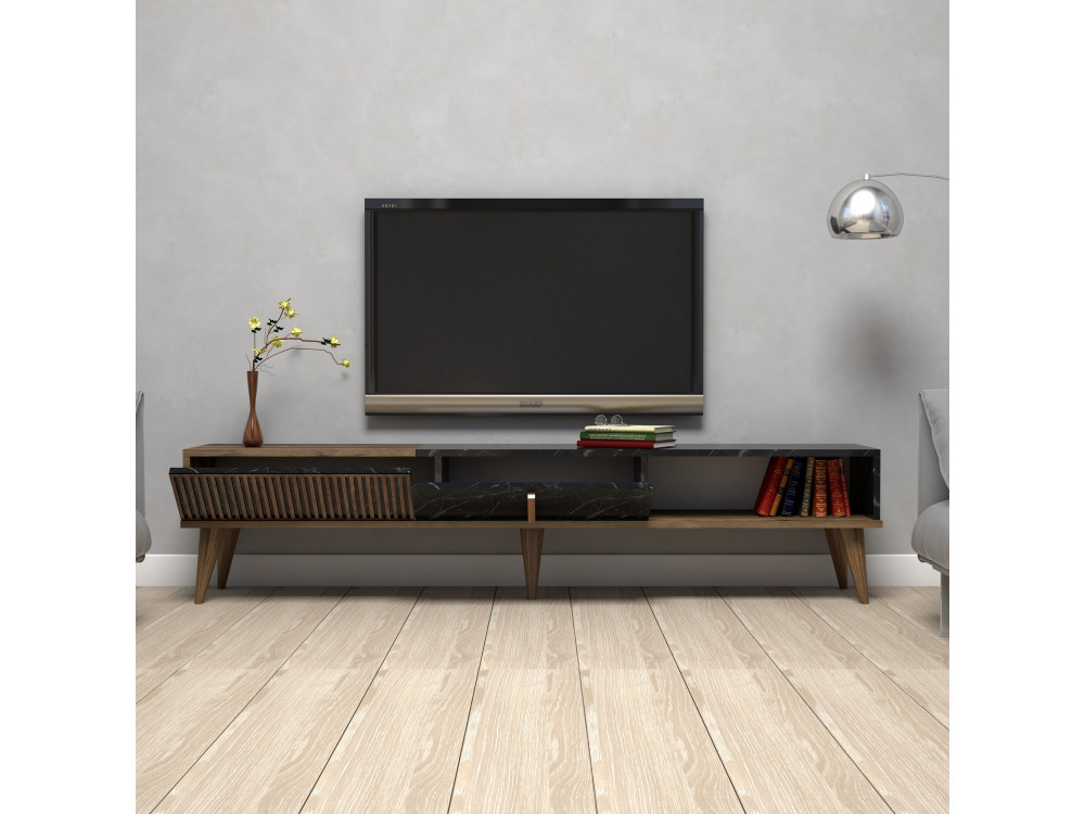 Porta TV in legno "Milano" - 180 x 35 x 40 cm - Noce-Nero