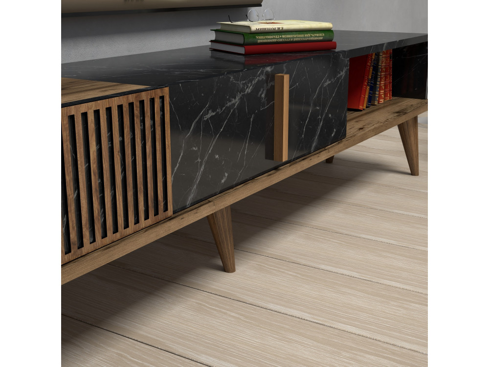 Porta TV in legno "Milano" - 180 x 35 x 40 cm - Noce-Nero